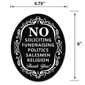 Signs Authority No Soliciting Signs for Home | 6"x 4.75" Dibond Aluminum | Sturdy and Durable Metal | Easy Installation | Laser Cut Oval Sign for Front Door of House | Private Property Signage (Black)