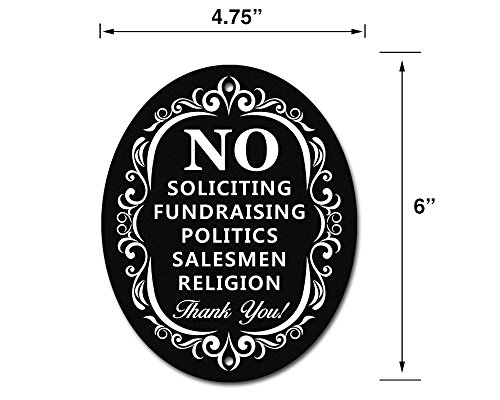 Signs Authority No Soliciting Signs for Home | 6"x 4.75" Dibond Aluminum | Sturdy and Durable Metal | Easy Installation | Laser Cut Oval Sign for Front Door of House | Private Property Signage (Black)