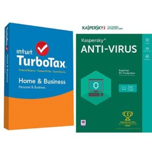 turbotax home & business 2015 federal + state taxes + fed efile tax preparation software - pc/mac disc with kaspersky anti-virus 2016 | 1 pc | 1 year | download