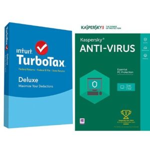 turbotax deluxe 2015 federal + state taxes + fed efile tax preparation software - pc/mac disc with kaspersky anti-virus 2016 | 1 pc | 1 year | download