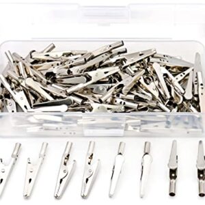 iexcell 100 Pcs 2 Inches / 51 mm Steel Alligator Clips Crocodile Clamps, Silver Tone Nickel Plated, Come in a Plastic Case
