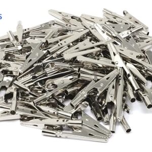 iexcell 100 Pcs 2 Inches / 51 mm Steel Alligator Clips Crocodile Clamps, Silver Tone Nickel Plated, Come in a Plastic Case