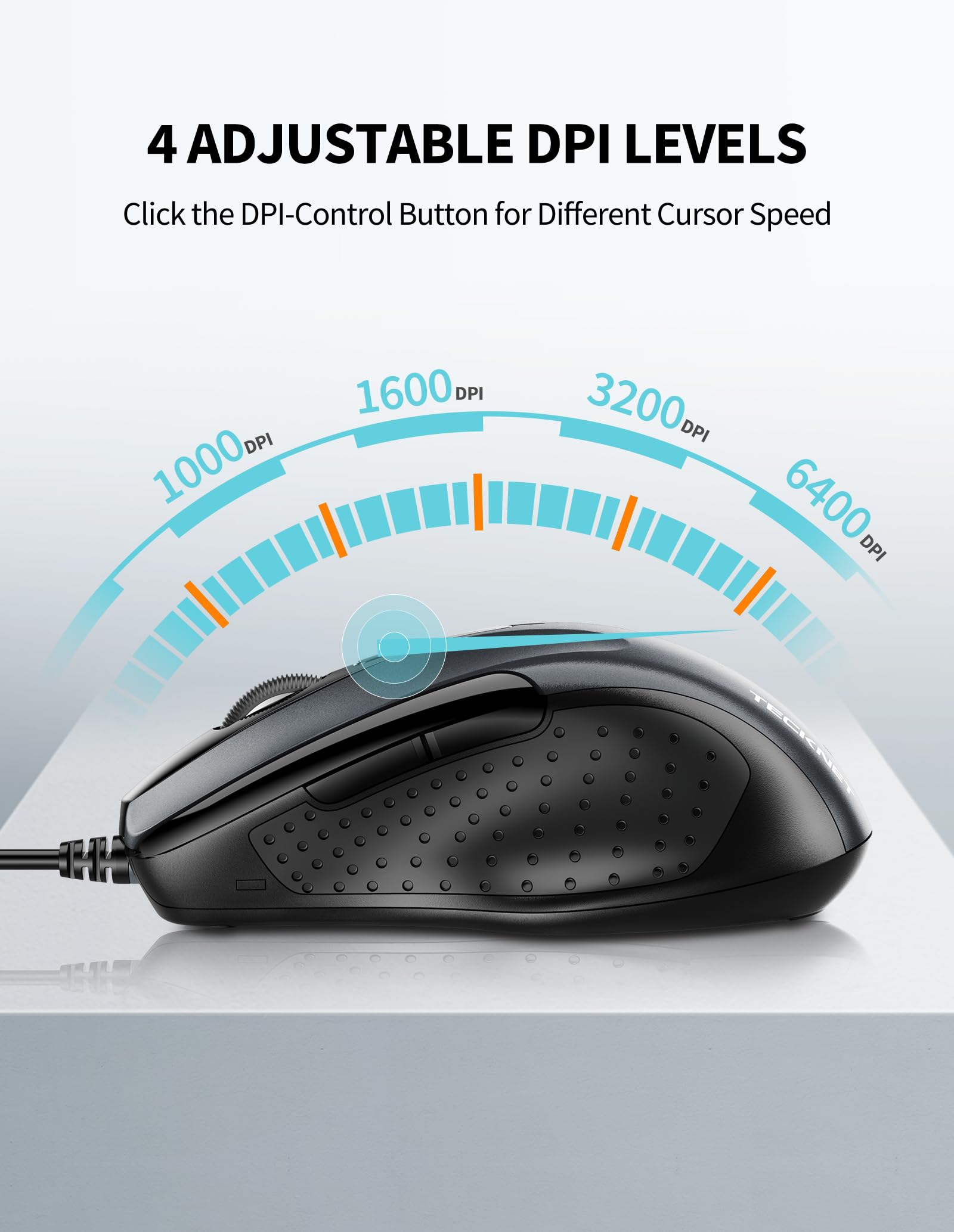 TECKNET Pro S2 High Performance Wired USB Mouse, 6 Buttons, Upto 2000dpi