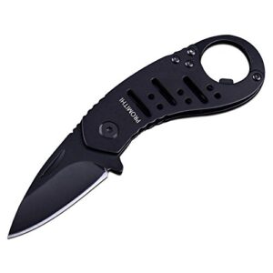 promithi utility pocket edc folding knife with bottle opener & clip, key chain, multipurpose for camping, hiking, outdoor activities, black
