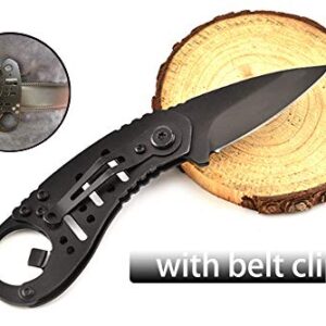 Promithi Utility Pocket EDC Folding Knife with Bottle Opener & Clip, Key chain, Multipurpose for Camping, Hiking, Outdoor Activities, Black