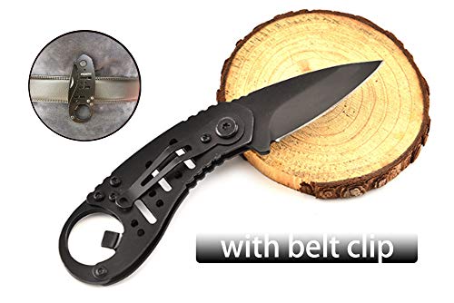 Promithi Utility Pocket EDC Folding Knife with Bottle Opener & Clip, Key chain, Multipurpose for Camping, Hiking, Outdoor Activities, Black