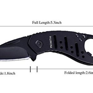 Promithi Utility Pocket EDC Folding Knife with Bottle Opener & Clip, Key chain, Multipurpose for Camping, Hiking, Outdoor Activities, Black