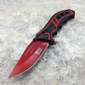 m-tech 8 inch spring assisted blood red folding pocket knife tactical combat