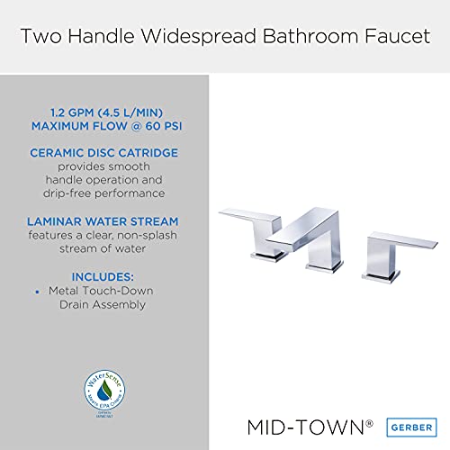 Danze D304162 Mid-Town Widespread Bathroom Faucet with Metal Touch-Down Drain, Chrome