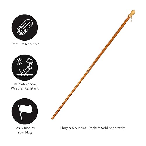 Evergreen Solid Wood 56" Flag Pole | Single Holder Ring Clip and Spinning Anti-Wrap Tube | Outside Wall Mounted | House and 3'x5' American Flags with Sleeve or Grommets | Residential or Commercial | Pole Only