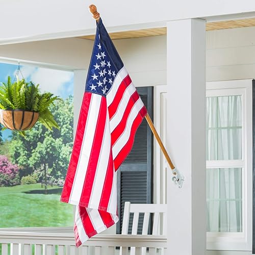 Evergreen Solid Wood 56" Flag Pole | Single Holder Ring Clip and Spinning Anti-Wrap Tube | Outside Wall Mounted | House and 3'x5' American Flags with Sleeve or Grommets | Residential or Commercial | Pole Only