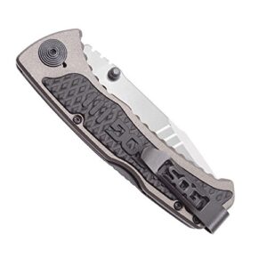 SOG Pocket Knife and Folding Knife - Sideswipe EDC Knife, Flip Knife with 3.4 Inch Assisted Opening Blade and Reversible Pocket Clip,Grey
