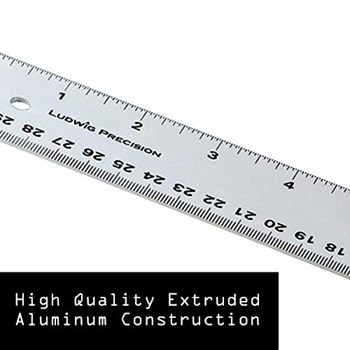 Ludwig Precision Non-Slip Backed Aluminum Straight Edge Ruler, 12-INCH, Silver