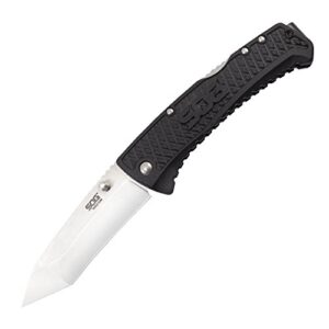 sog traction folding knife td1012-cp - satin polished 3.5" tanto blade, grn handle, lockback,black