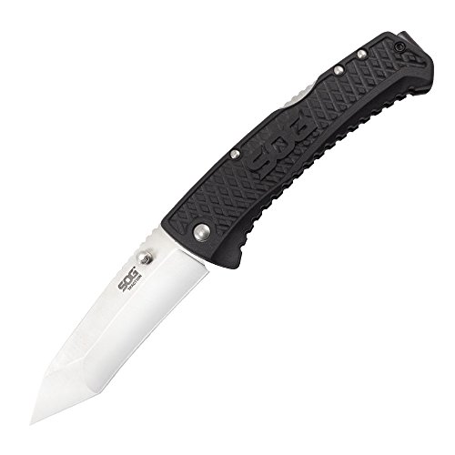 SOG Traction Folding Knife TD1012-CP - Satin Polished 3.5" Tanto Blade, GRN Handle, Lockback,Black