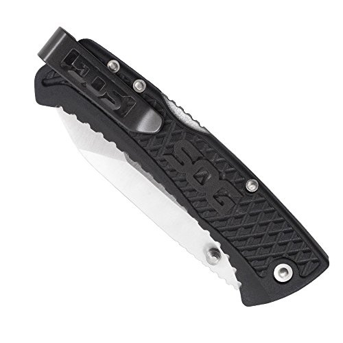 SOG Traction Folding Knife TD1012-CP - Satin Polished 3.5" Tanto Blade, GRN Handle, Lockback,Black