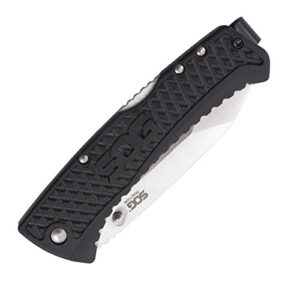 SOG Traction Folding Knife TD1012-CP - Satin Polished 3.5" Tanto Blade, GRN Handle, Lockback,Black