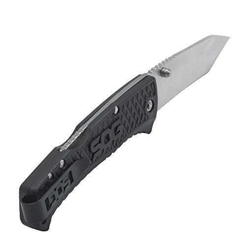 SOG Traction Folding Knife TD1012-CP - Satin Polished 3.5" Tanto Blade, GRN Handle, Lockback,Black