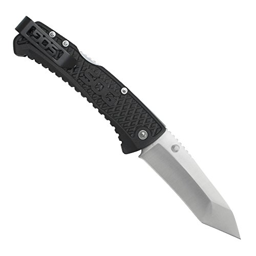 SOG Traction Folding Knife TD1012-CP - Satin Polished 3.5" Tanto Blade, GRN Handle, Lockback,Black