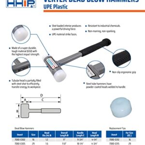 HHIP Pro Series 7080-0302 Vertex Dead Blow Hammer, Deadblow Mallet w/UPE Plastic Face, 1.2” Diameter Steel Shot Head, Non-Marring, 16 oz