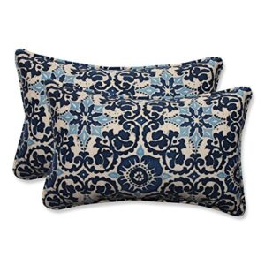 pillow perfect - 586670 outdoor/indoor woodblock prism lumbar pillows, 11.5" x 18.5", blue, 2 pack