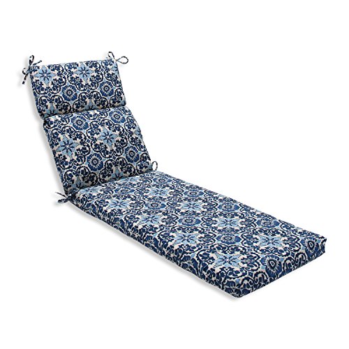 Pillow Perfect Outdoor/Indoor Woodblock Prism Chaise Lounge Cushion, 1 Count (Pack of 1), Blue