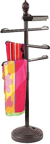 O2COOL Pool & Spa Valet™, Adjustable Pool & Patio Towel Holder, Towel Holder, Towel Bar, Poolside Table, Poolside Towel Holder, Weighted Base Outdoor Towel Holder, O2COOL, Pool Valet, Bronze