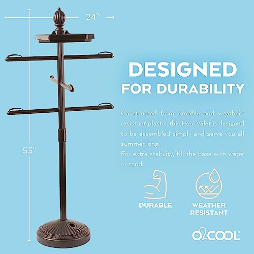 O2COOL Pool & Spa Valet™, Adjustable Pool & Patio Towel Holder, Towel Holder, Towel Bar, Poolside Table, Poolside Towel Holder, Weighted Base Outdoor Towel Holder, O2COOL, Pool Valet, Bronze