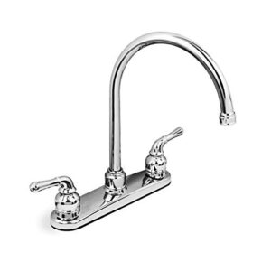 highcraft 393i9 kitchen faucet without spray, high arc swivel spout two easy to operate metal handles, chrome finish lead-free construction 2.2 gpm flow rate