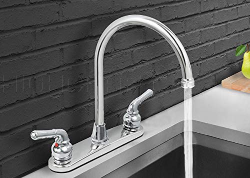 Highcraft 393I9 Kitchen Faucet Without Spray, High Arc Swivel Spout Two Easy to Operate Metal Handles, Chrome Finish Lead-Free Construction 2.2 GPM Flow Rate