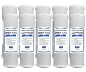10 pack 10" carbon block coconut shell filter cartridge, 9-3/4" x 2-7/8", 5 micron replacement water filters