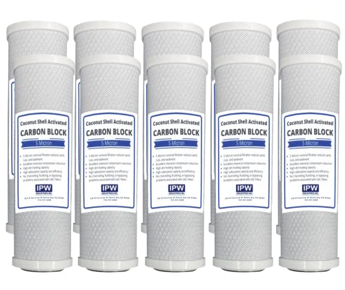 10 PACK 10" Carbon Block COCONUT SHELL Filter Cartridge, 9-3/4" x 2-7/8", 5 Micron Replacement Water Filters