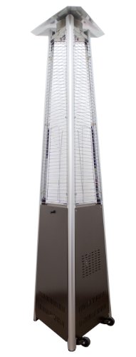 Hiland NG-GT-BRZ Natural Gas Commercial Glass Tube Patio Heater w/Wheels, 42,000 BTU, Variable Heat Control, Pyrmaid, Bronze