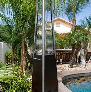 Hiland NG-GT-BRZ Natural Gas Commercial Glass Tube Patio Heater w/Wheels, 42,000 BTU, Variable Heat Control, Pyrmaid, Bronze