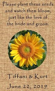 wedding/bridal wildflower seed packet favors (w/seeds) personalized 50 qty-burlap sunflower design
