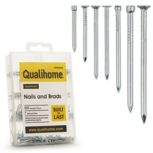 qualihome hardware nail assortment kit, includes finish, wire, common, brad and picture hanging nails