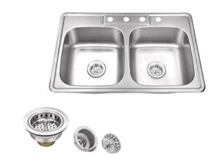 msdp5050p 33" x 22" stainless steel drop in double bowl kitchen sink with drain assembly