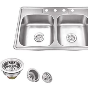 MSDP5050P 33" x 22" Stainless Steel Drop In Double Bowl Kitchen Sink with Drain Assembly