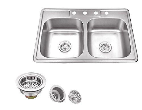 MSDP5050P 33" x 22" Stainless Steel Drop In Double Bowl Kitchen Sink with Drain Assembly