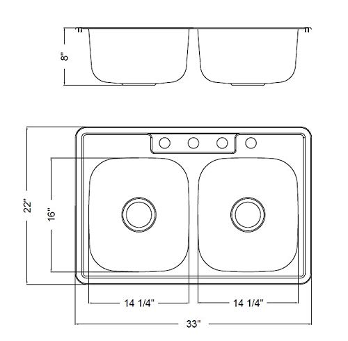 MSDP5050P 33" x 22" Stainless Steel Drop In Double Bowl Kitchen Sink with Drain Assembly