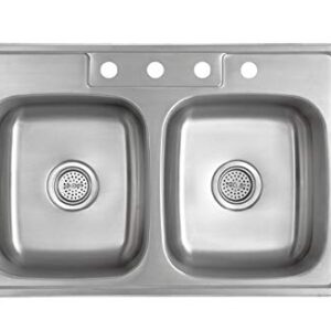 MSDP5050P 33" x 22" Stainless Steel Drop In Double Bowl Kitchen Sink with Drain Assembly