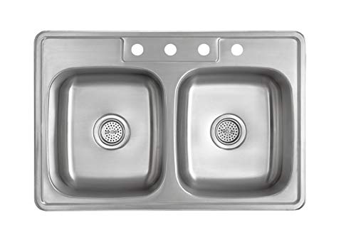 MSDP5050P 33" x 22" Stainless Steel Drop In Double Bowl Kitchen Sink with Drain Assembly