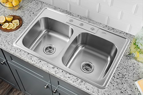 MSDP5050P 33" x 22" Stainless Steel Drop In Double Bowl Kitchen Sink with Drain Assembly