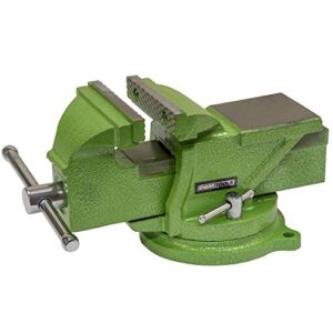 oemtools 24217 4-inch heavy duty bench vise with 360-degree swivel base, table vise or bench vise for workshop and woodworking, no-hassle permanent mounting