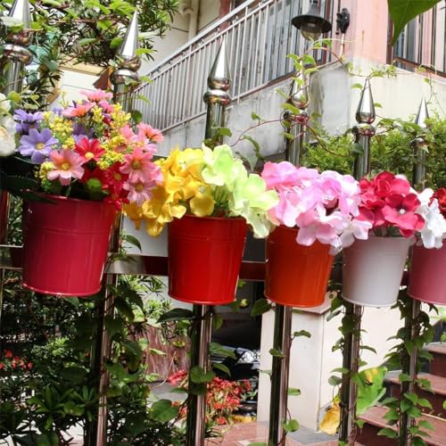 OGIMA 10 Piece Metal Iron Hanging Flower Pots,Multicolor