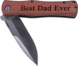 best dad ever folding pocket knife with pocket clip - (wood handle)
