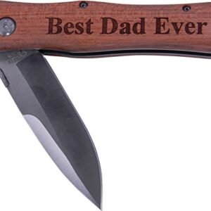 Best Dad Ever Folding Pocket Knife with Pocket Clip - (Wood Handle)