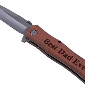 Best Dad Ever Folding Pocket Knife with Pocket Clip - (Wood Handle)