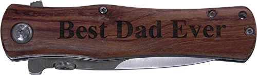 Best Dad Ever Folding Pocket Knife with Pocket Clip - (Wood Handle)