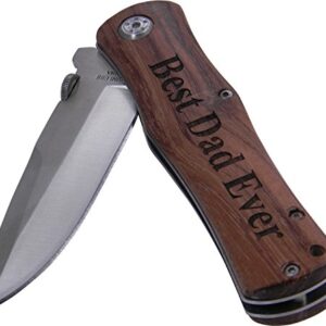 Best Dad Ever Folding Pocket Knife with Pocket Clip - (Wood Handle)